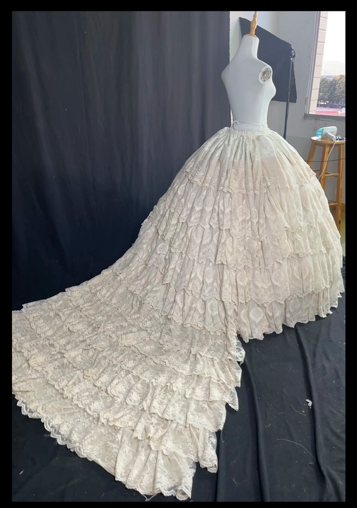 Guaji~Isabella~Wedding Lolita OP Bridal Dress with Tiered Petticoat and Trailing (2xl L M S XL) 42885:756905