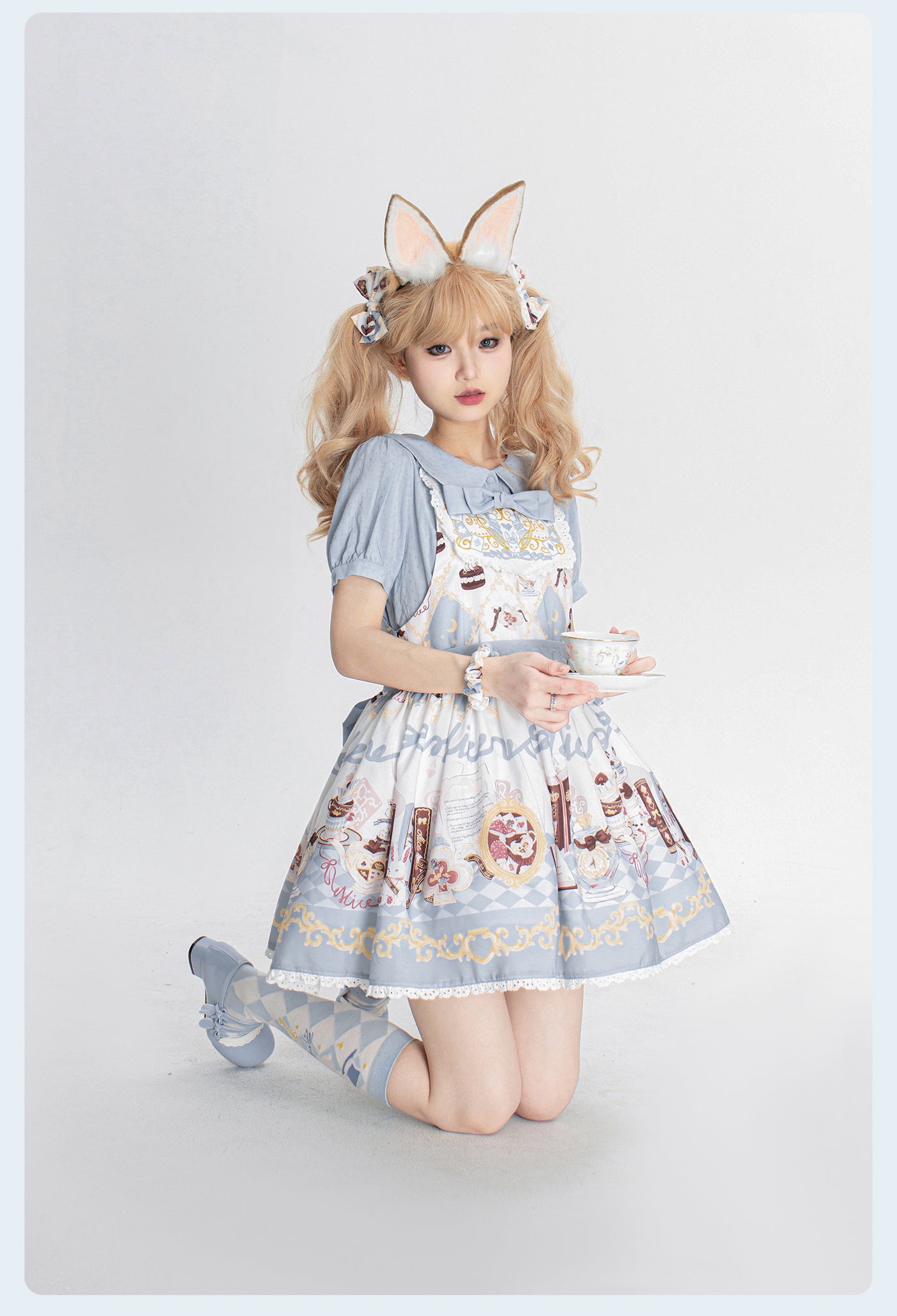 GD Lolita~Alice Rabbit~Kawaii Lolita Rabbit Print Blue Dress   