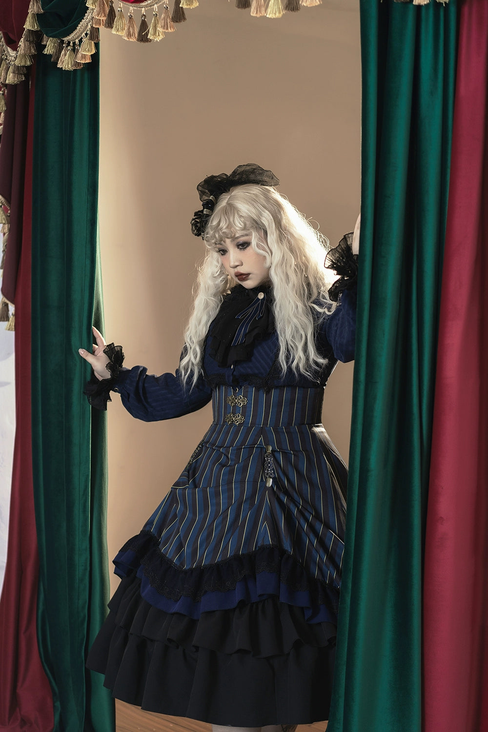(Buyforme)Miss Point~Customized Lolita Elegant Striped High Waisted Fishbone SK 21544:312566