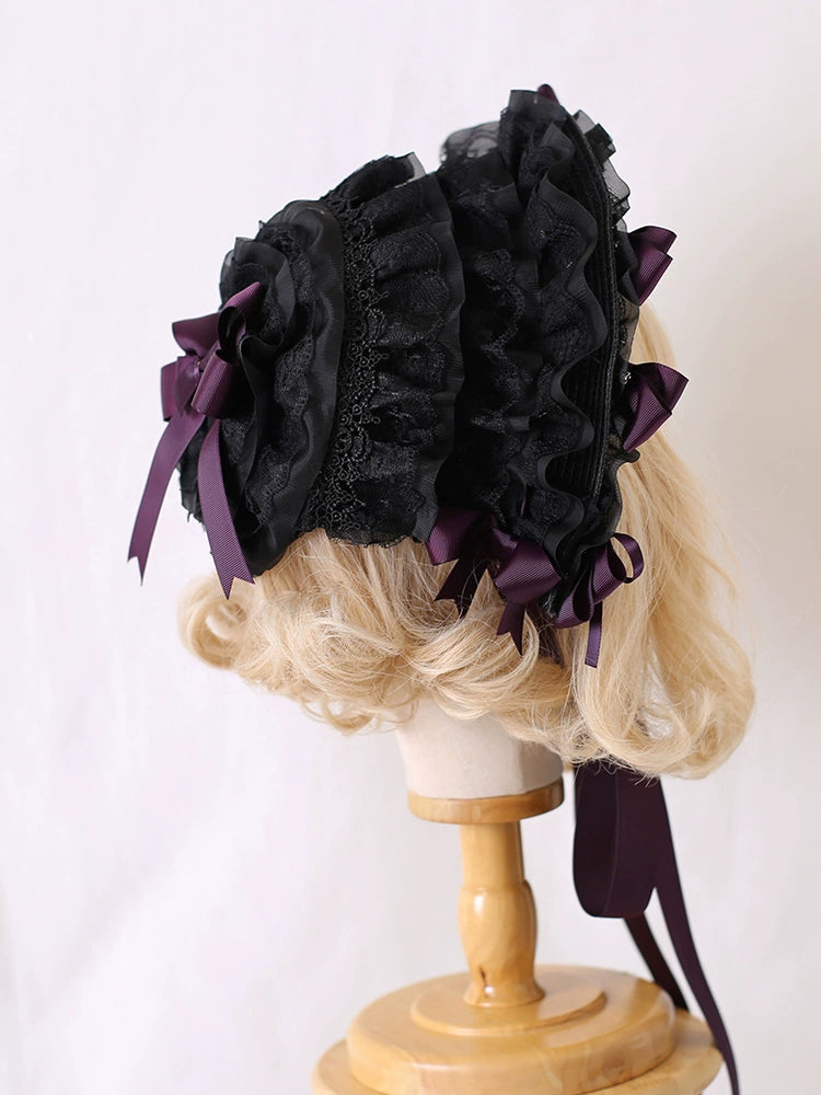 Xiaogui - Classic Lolita Lace Bonnet Hat, Detachable Bows 44226:799652