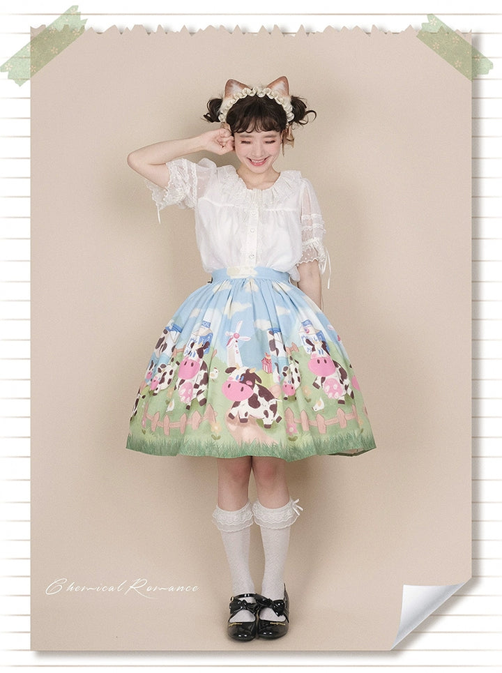 Chemical Romance~Sweetheart Farm~Sweet Lolita SK Cow Print Lolita Dress   