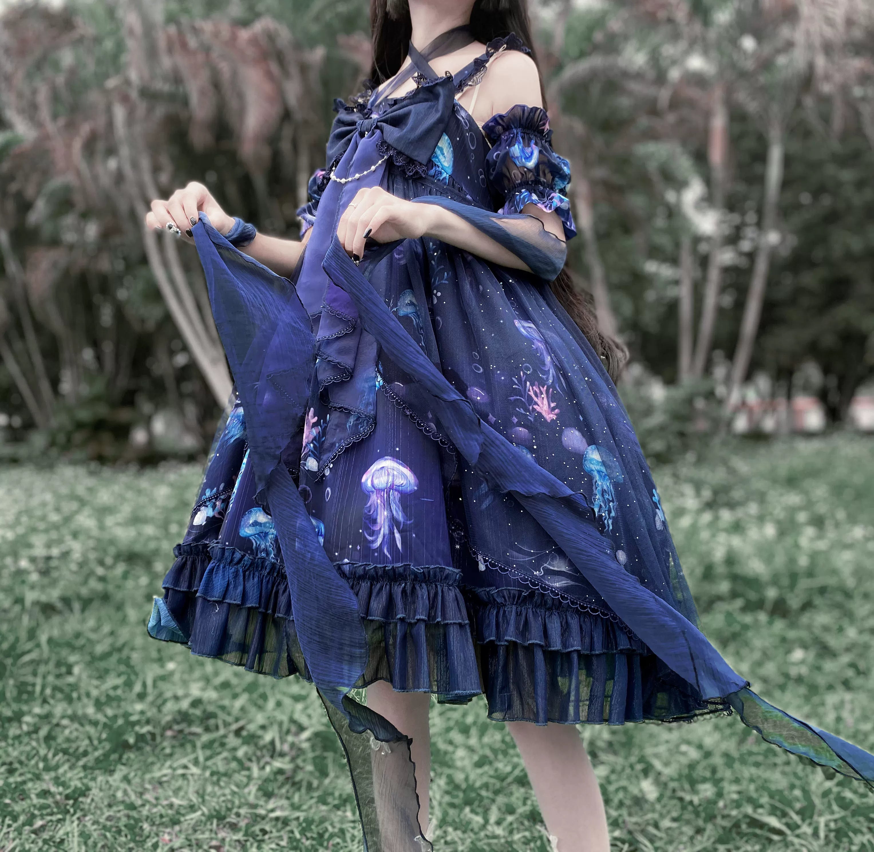 Coral Jellyfish - Sweet Lolita High-waist JSK Dress, Jellyfish & Coral Print 44906:827395