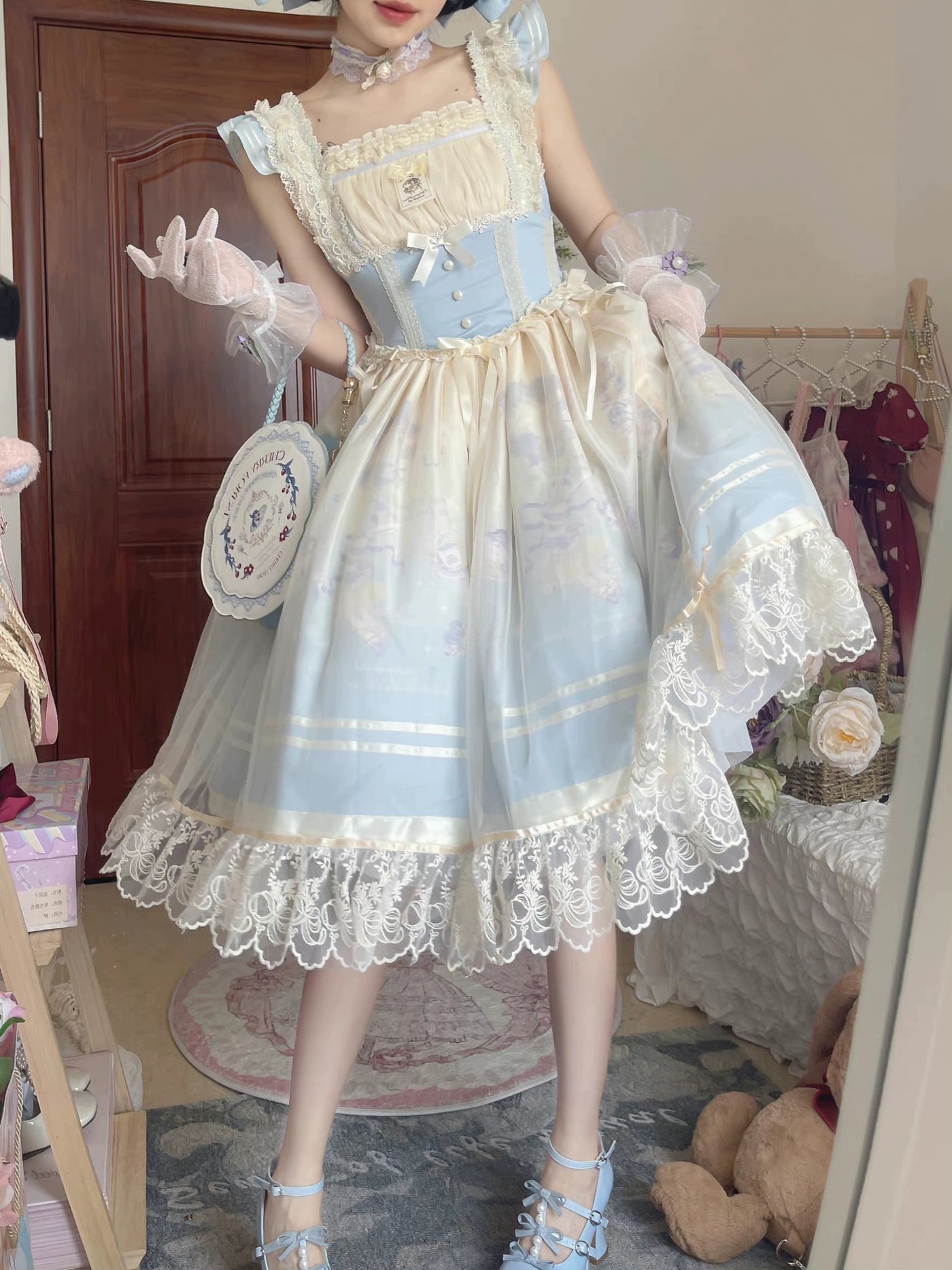 Dream Doll Lolita~Sweet Lolita JSK Dress Gradient Ballet Dress S Blue Ballet Bunny JSK 