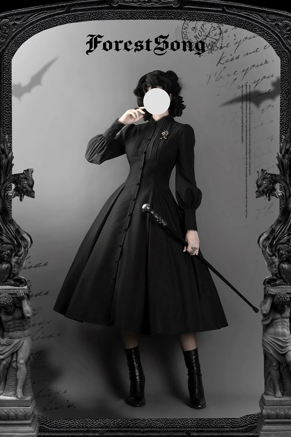 Astrea - Black Classic Lolita Long OP Dress, Side Pockets