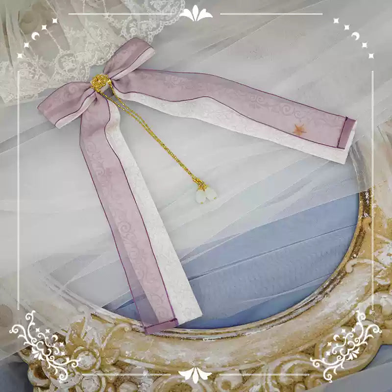 NyaNya - Bright Moon On The Sea - Lolita Headdress and Accessories long tail side clip(1 piece)- purple white