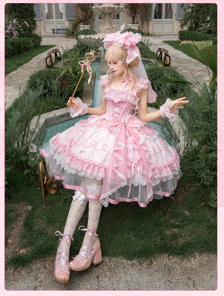 Blossom Daydream - IP Collab Sweet Lolita Dress Set, Pearl Plaid 45899:867273