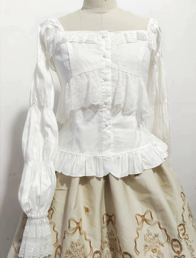 Sweet Angel~Autumn Ode~Sweet Lolita Shirt Puff Sleeves Cotton Lolita Shirt   