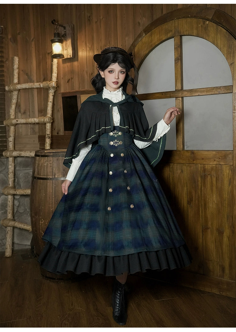 With PUJI - Berlin Souvenir - Plaid Preppy Style Lolita Bust Supporting JSK Outfit 43928:789955