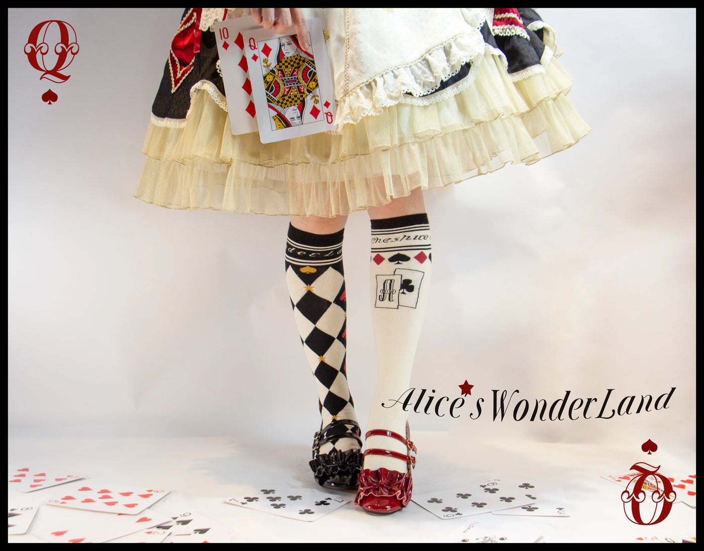 Yukines Box~Daily Lolita Cotton Asymmetric Print Socks   