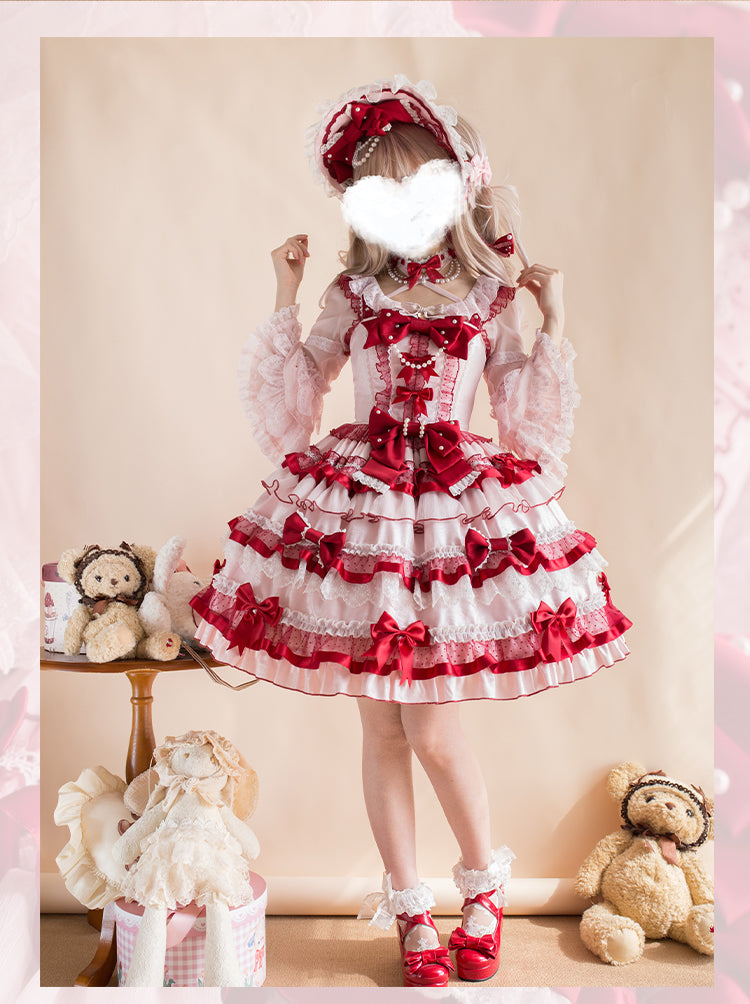 Sakurahime~Ribbon Strawberry~Sweet Lolita JSK and BNT with Old School Lolita Style 42537:744373