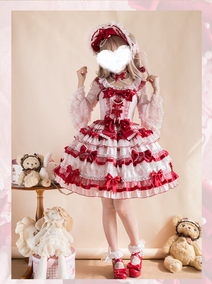 Sakurahime~Ribbon Strawberry~Sweet Lolita JSK and BNT with Old School Lolita Style 42537:744373