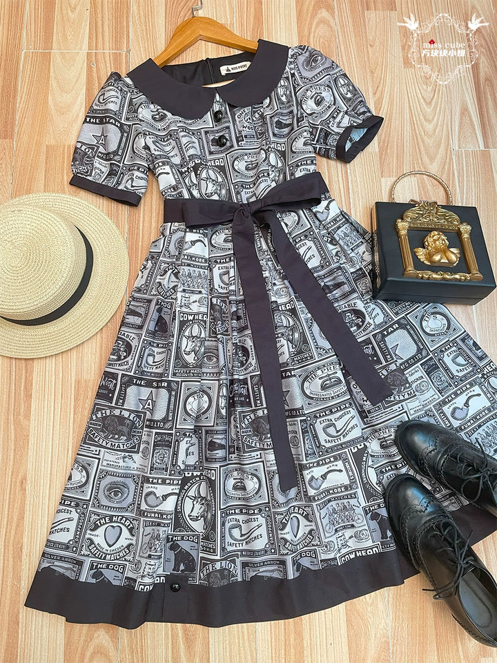 Miss Cube - Antique Label - Retro Lolita OP Dress Short Sleeve Dress 35660:498734