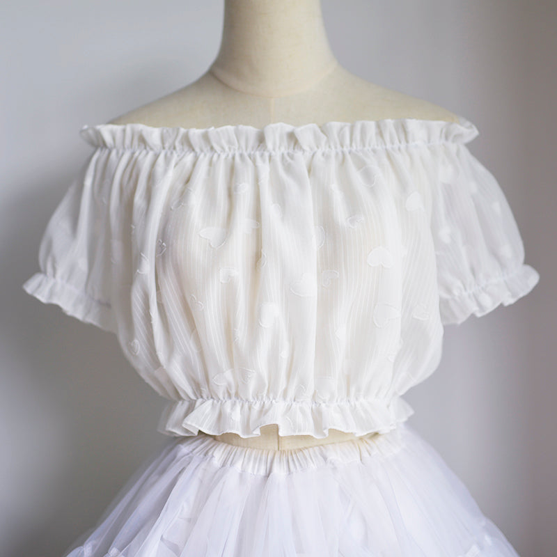 Doris Night~Summer Chiffon Lolita Off-shoulder Blouse free size white 