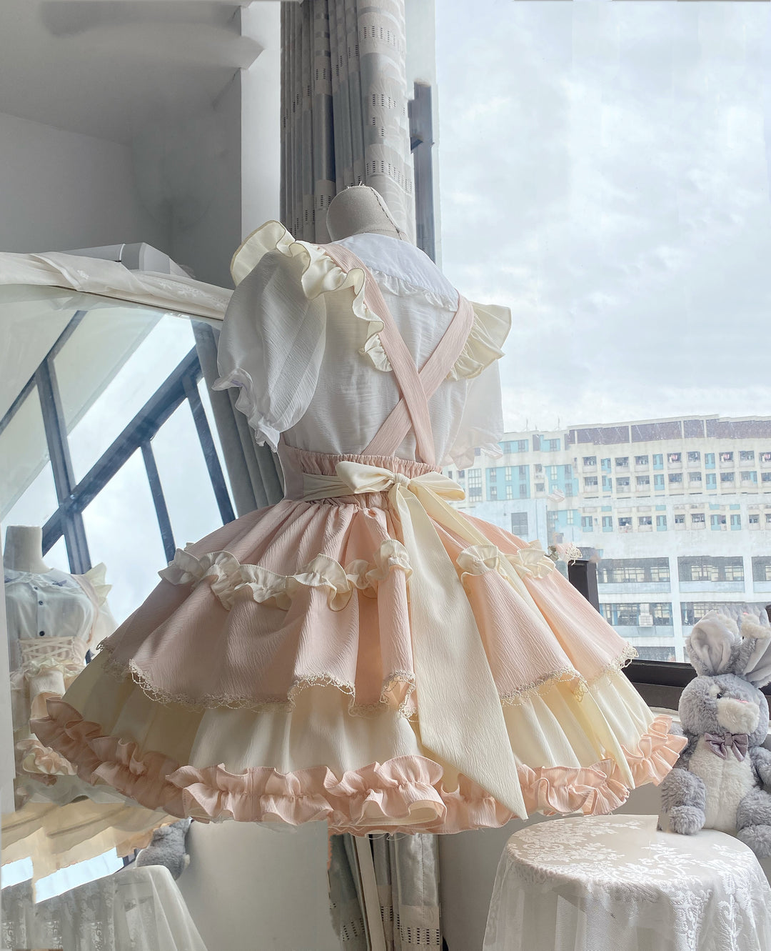 Qianmu~Lollipop~Kawaii Lolita Suspender Mini SK with Tiered Ruffle and Multicolor 42407:739317