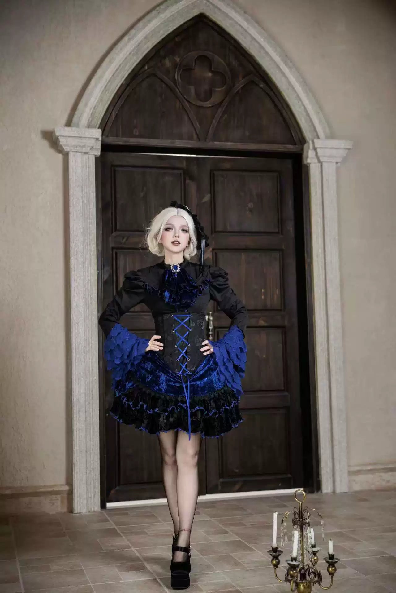 Twilight Hour - Gothic Lolita Hime-sleeve Blouse & Corset Skirt Set 45373:845780