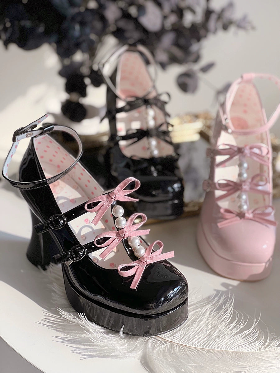 Pure Tea For Dream - Sweet Lolita Platform Pearl Bow Shoes