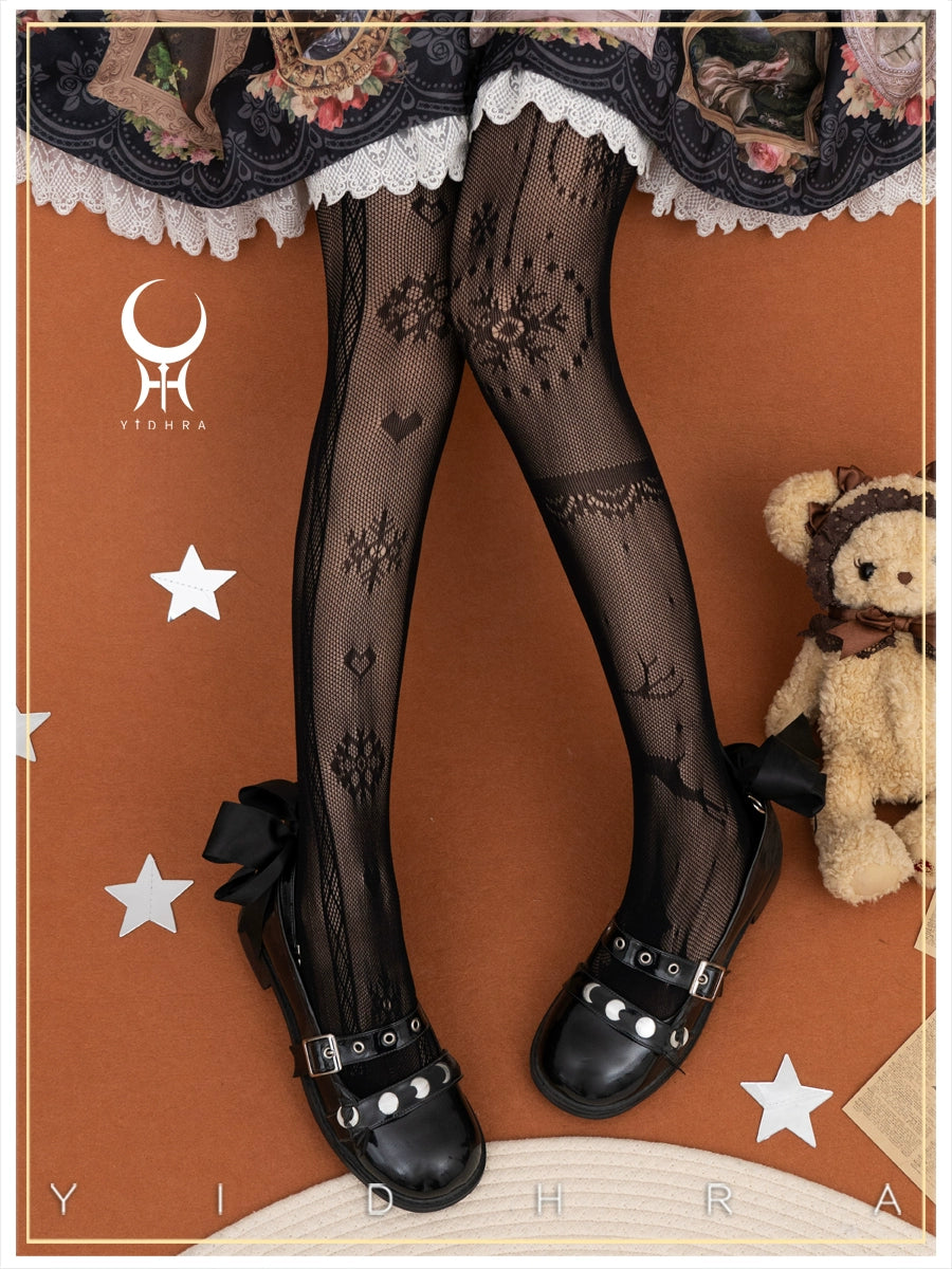 Yidhra~Snowy Night Aria~Christmas Lolita Pantyhose Sweet White Stockings One size fits all Black 
