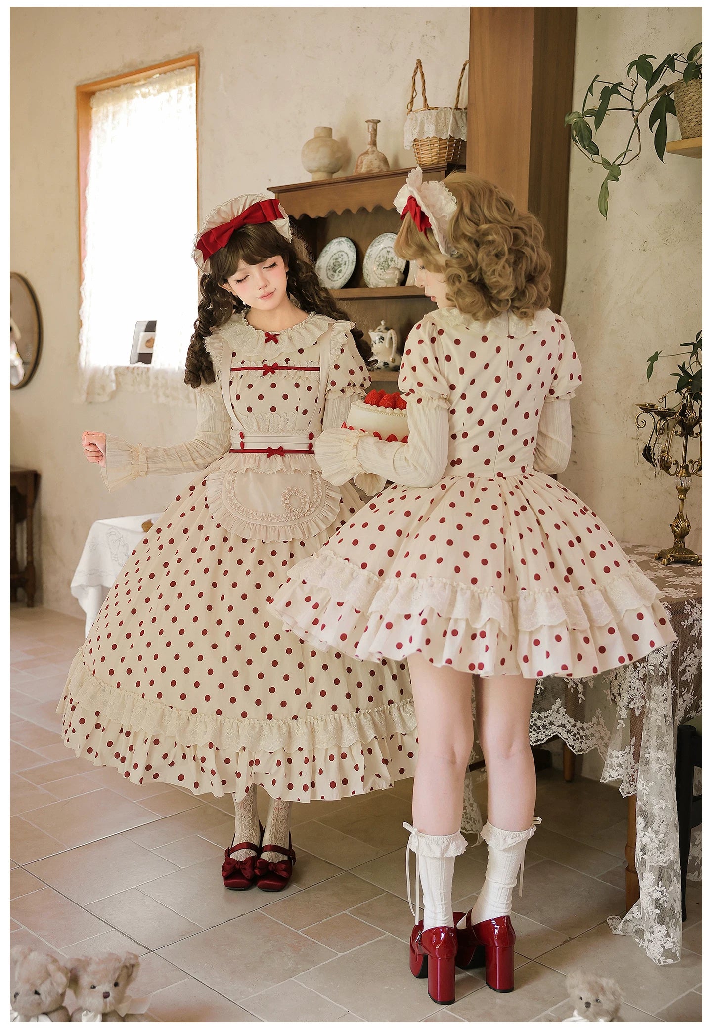 Polka Dot Lollipop - Cotton Old School Lolita Polka Dot OP Dress 45768:861556