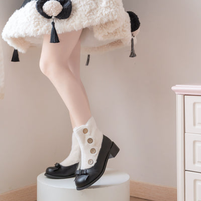 Dolly Doll~Winter Lolita Boots Fur Mary Jane Lolita Low Heel Shoes 34 4cm-Black 