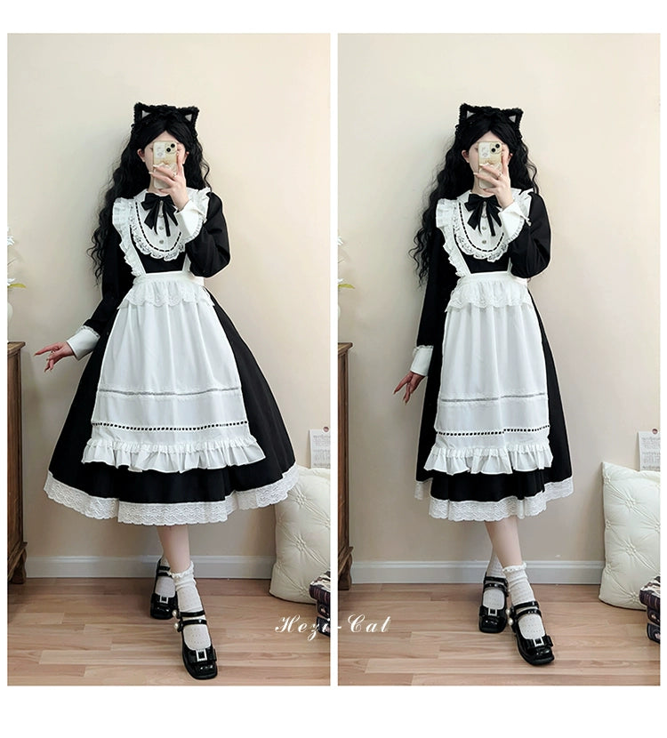 Hezi's Cat Haven~Black Cat Butler~Maid Lolita OP Dress Elegant Black and White Dress 40552:664662