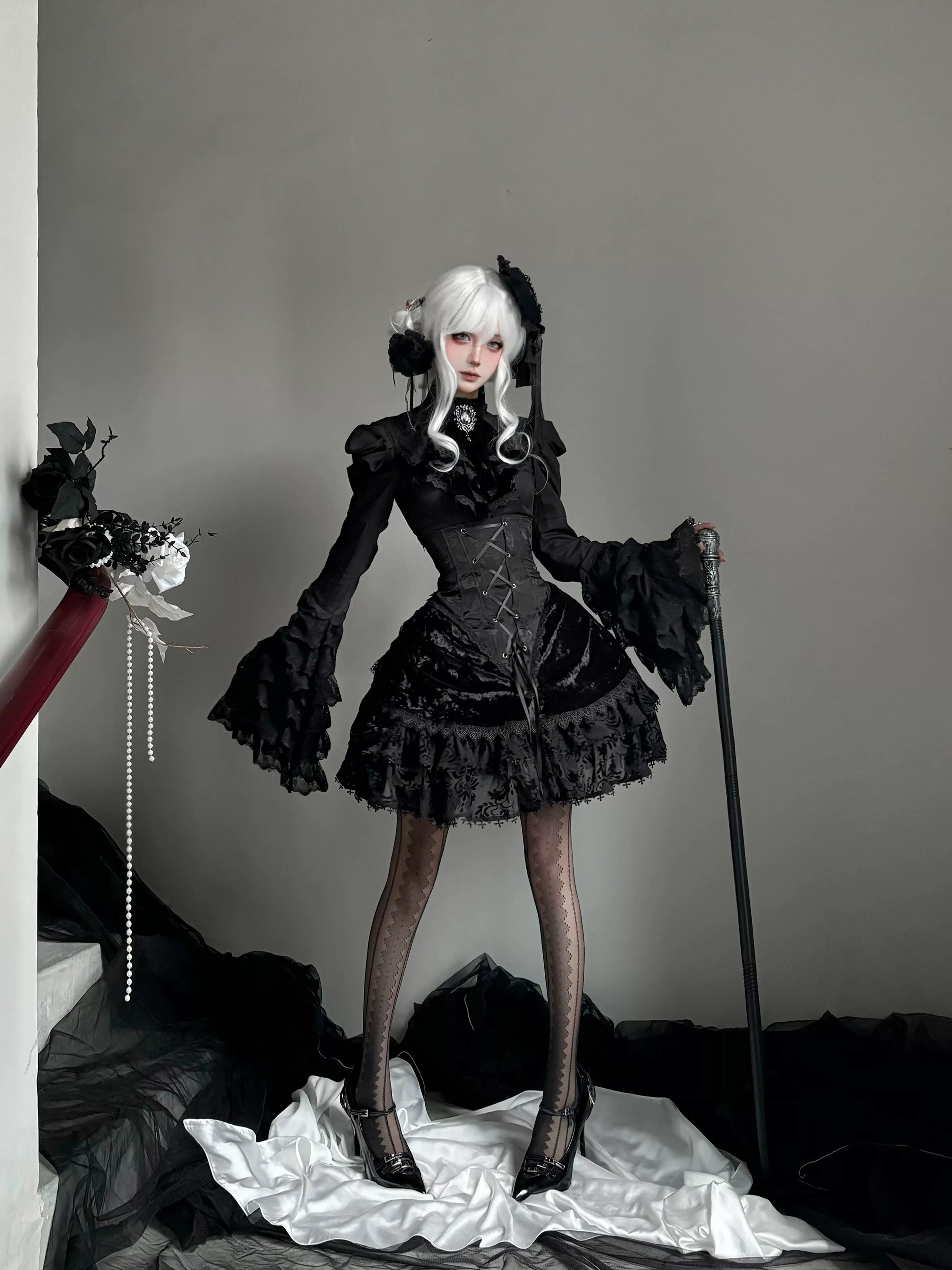 Twilight Hour - Gothic Lolita Hime-sleeve Blouse & Corset Skirt Set 45373:845771