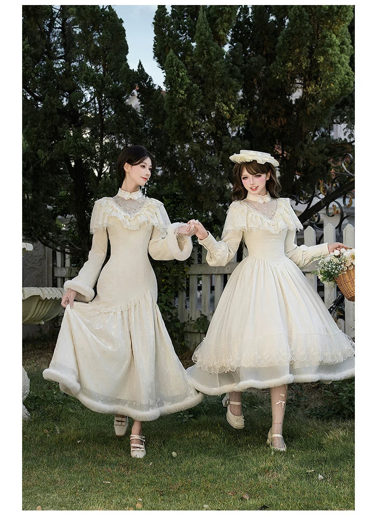 Winter Island Memory - Elegant Lolita Winter Coat & OP Dress Set
