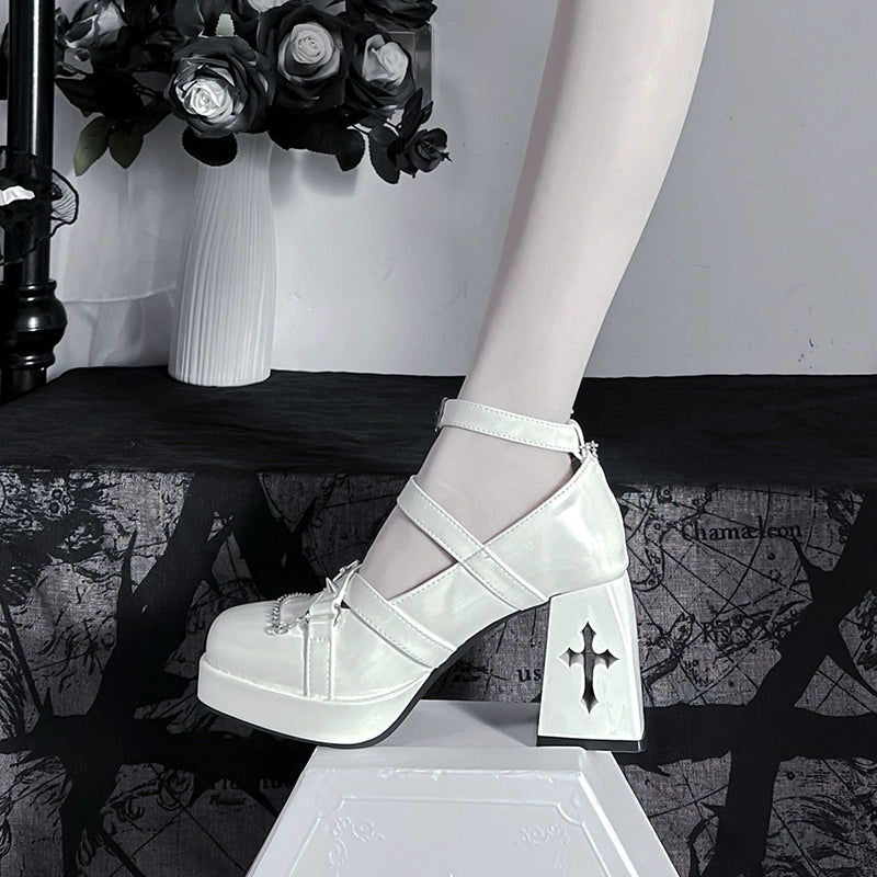 The night of the witch Lolita~Punk Lolita Heels Y2K Elegant Lolita Shoes 34 White 