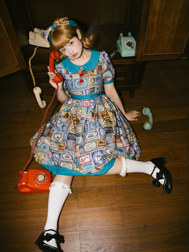 Miss Cube - Antique Label - Retro Lolita OP Dress Short Sleeve Dress