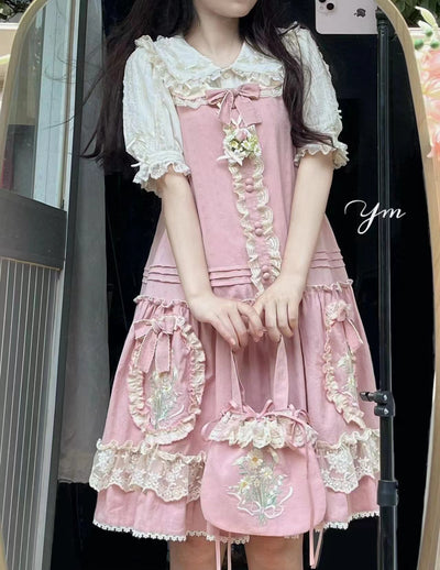 MieYe~Dasiy Letter~Sweet Lolita Dasiy Embroidery JSK S pink JSK 