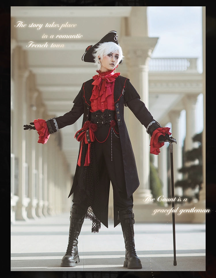 Forest Fluorescent Carps - Rose Countess - Ouji Lolita Pants Suit Prince Coat Elegant Shirt Trailing S Pants + Waistband Only