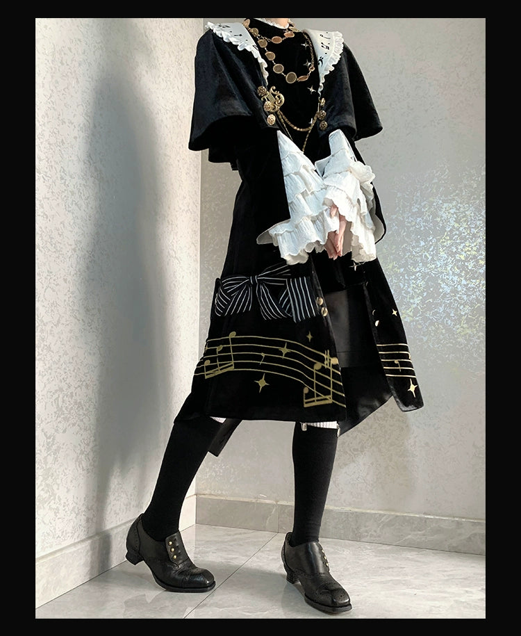 Forest Fluorescent Carps - Black and White Sonata - Ouji Lolita Vest Suit and Vintage Lolita OP Dress 42067:724839