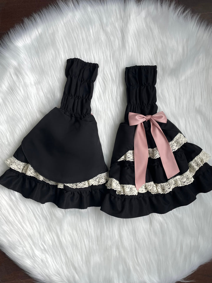 Mengfuzi~Doll Heart~Gorgeous Lolita Dress Vintage OP Cape Set S Black, pink, and apricot sleeves 