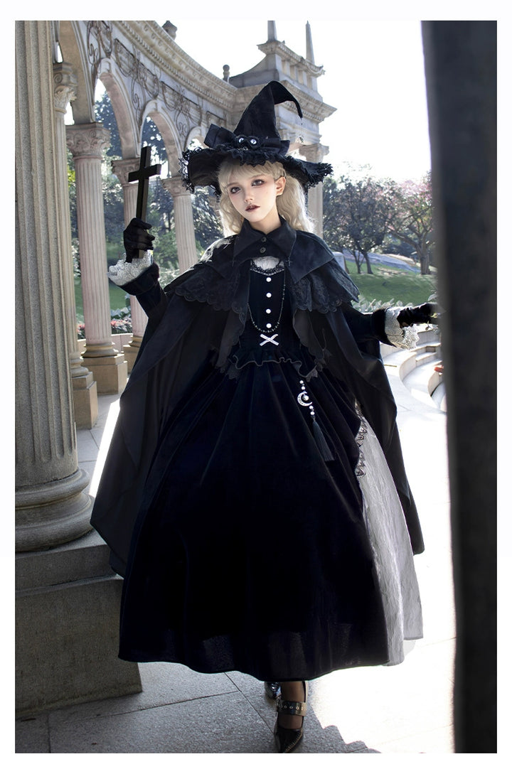 With Puji~Innocent Talk~Halloween Chinese Style Lolita OP Black-silver Gray Dress   