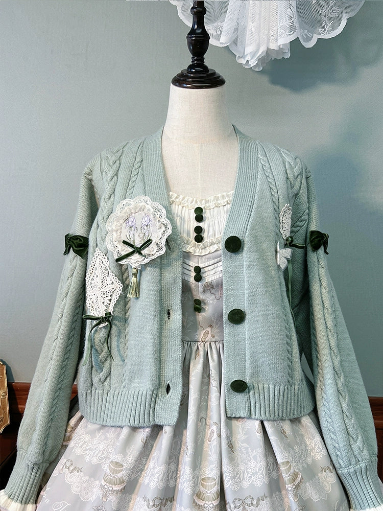 Alice Girl~Iris Study Room~Classic Lolita Cardigan Elegant Lolita Outwear Free size Green cardigan only