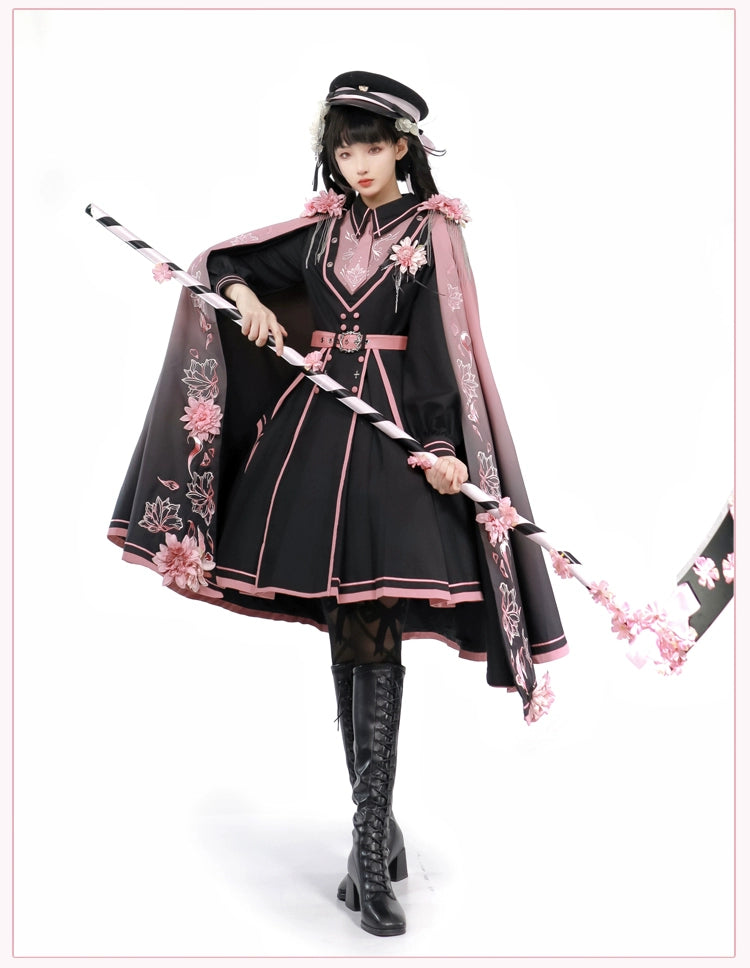 Chunlv Lolita - Dark Pink Military Lolita OP Dress Lolita Cloak