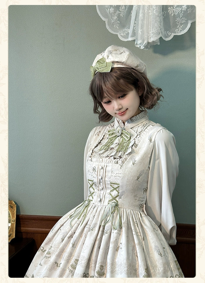 Alice Girl~Iris Study Room~Elegant Lolita JSK Classic Lolita Dress With Square Neck XS Beige JSK only 