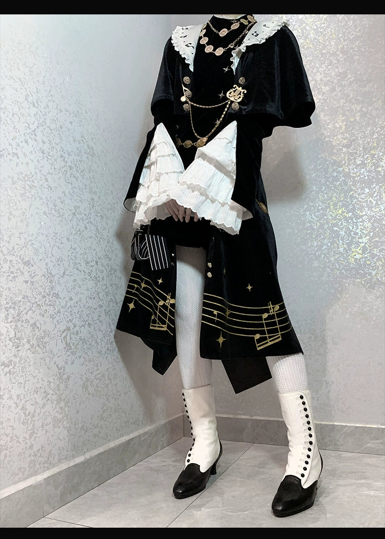 Forest Fluorescent Carps - Black and White Sonata - Ouji Lolita Vest Suit and Vintage Lolita OP Dress 42067:724867