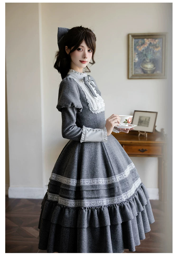 Reminisce - Pile Classic Lolita Dress, Detachable Cape 44439:808535