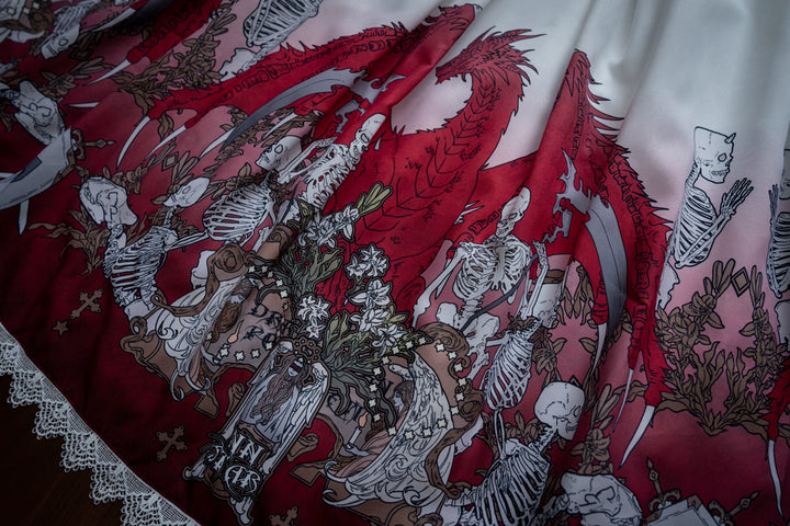 Nn Star - Dragon Bone Lily - Bone Printed Bust-Supporting Gothic Lolita JSK