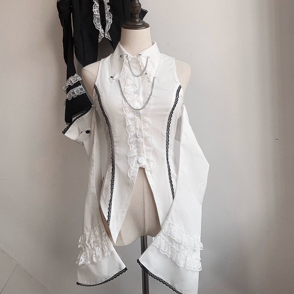 (BFM)AOSpace~Puppeteer~Gothic Punk Lolita Sleeveless Y2K Shirt XS White shirt 