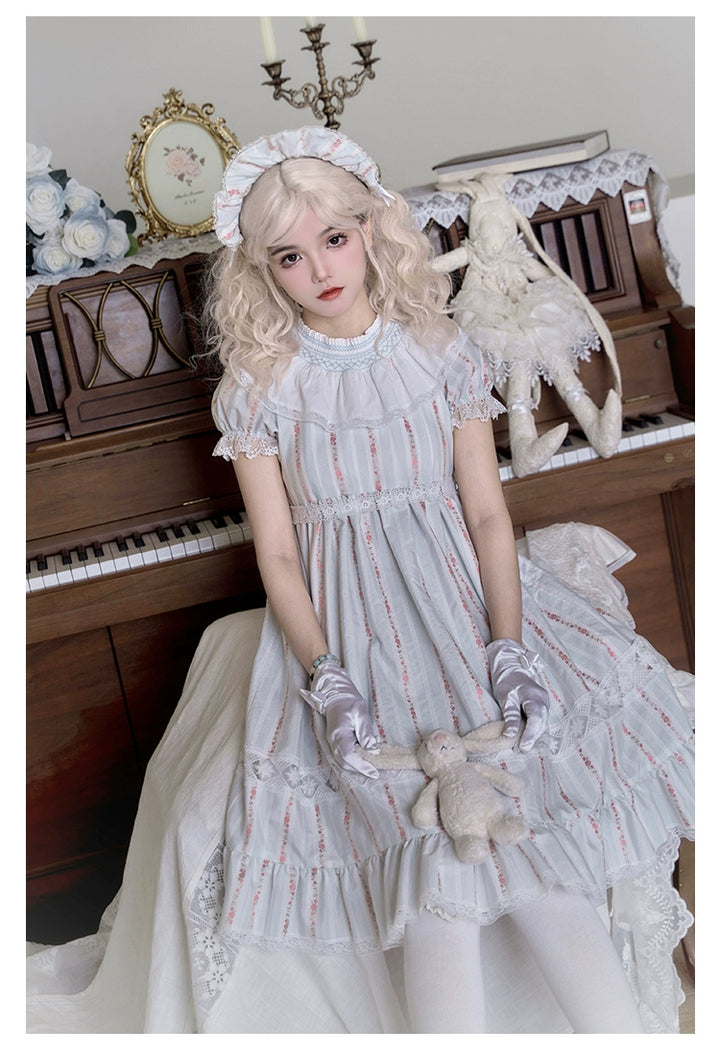 With PUJI~Annie's Dreamland~Cotton Lolita OP Dress Doll Collar Summer Dress   