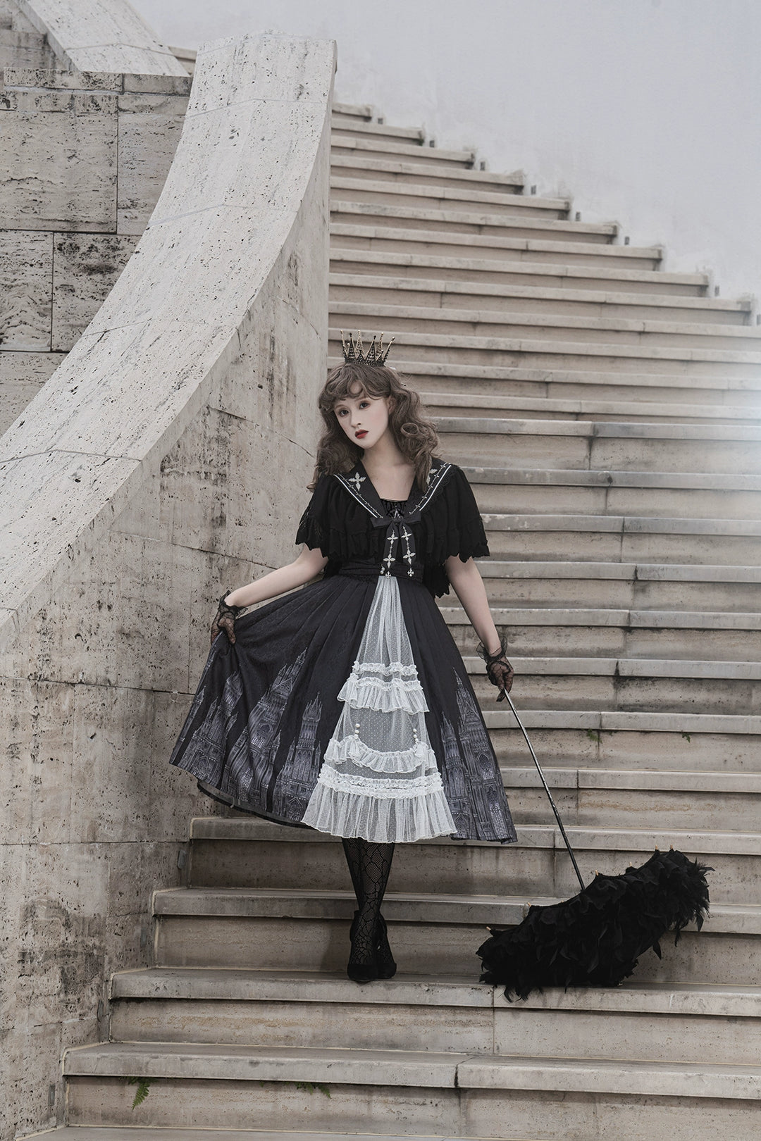Cornfield Lolita~Silent Church~Gothic Lolita JSK Dress Printed Dress Thin Shawl Set