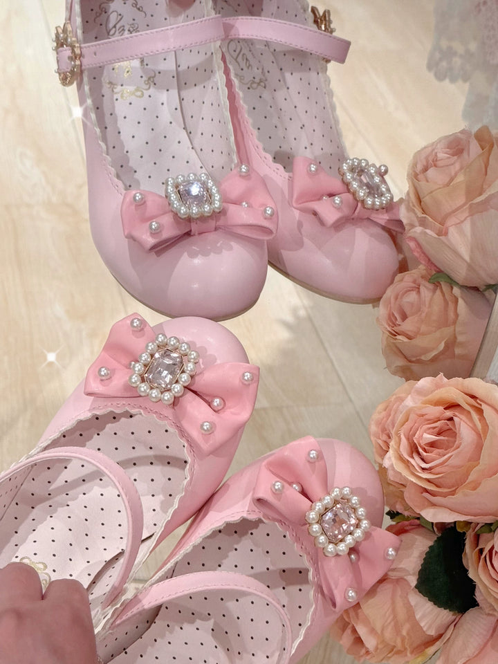 Pure Tea For Dream~Vintage Gemstone~Sweet Lolita Shoes Round Toe Heels with Bow 41836:715484