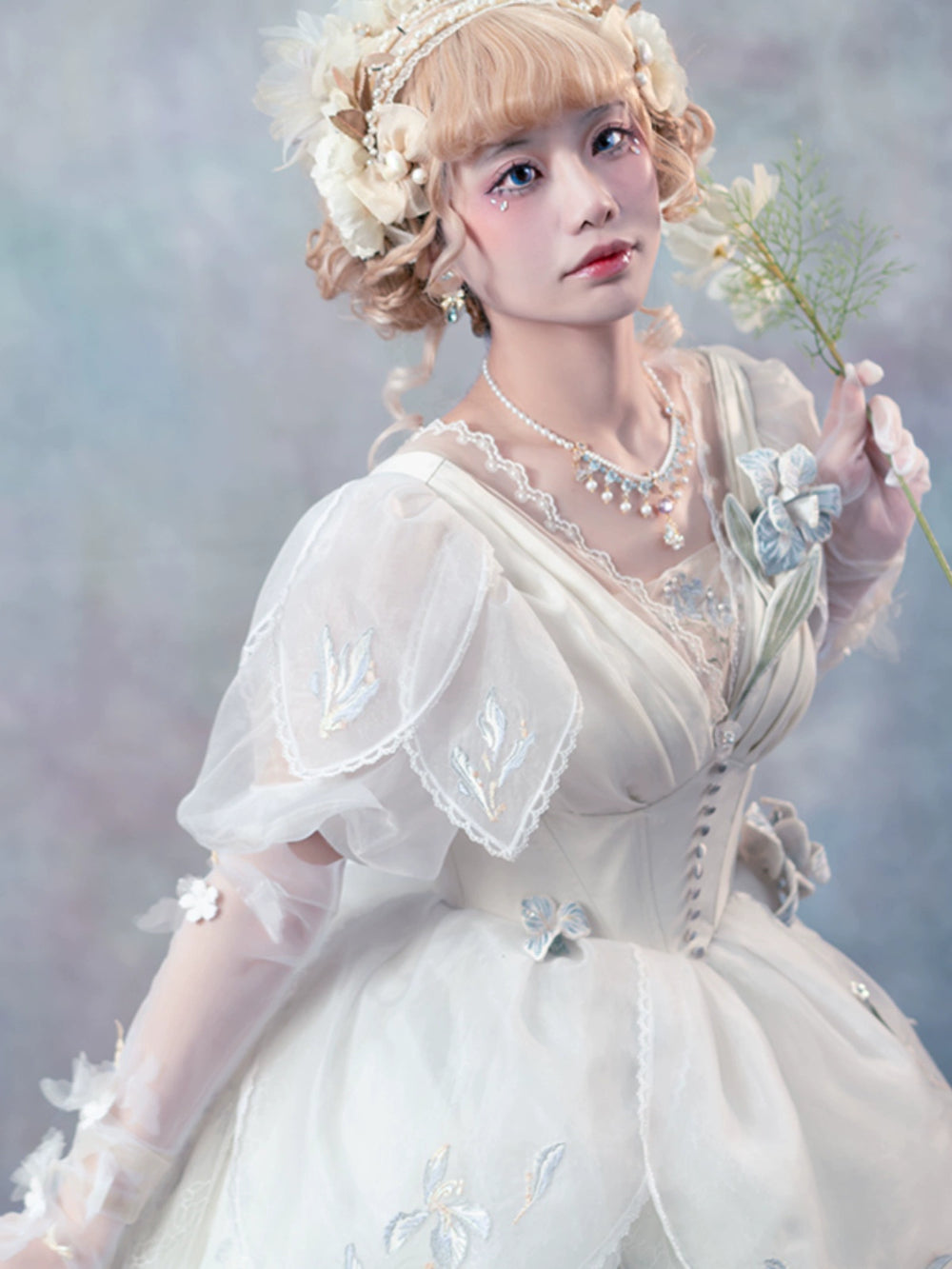 Fantastic Wind~Iris Rendezvous~Wedding Lolita Dress Embroidery Bridal OP Dress   