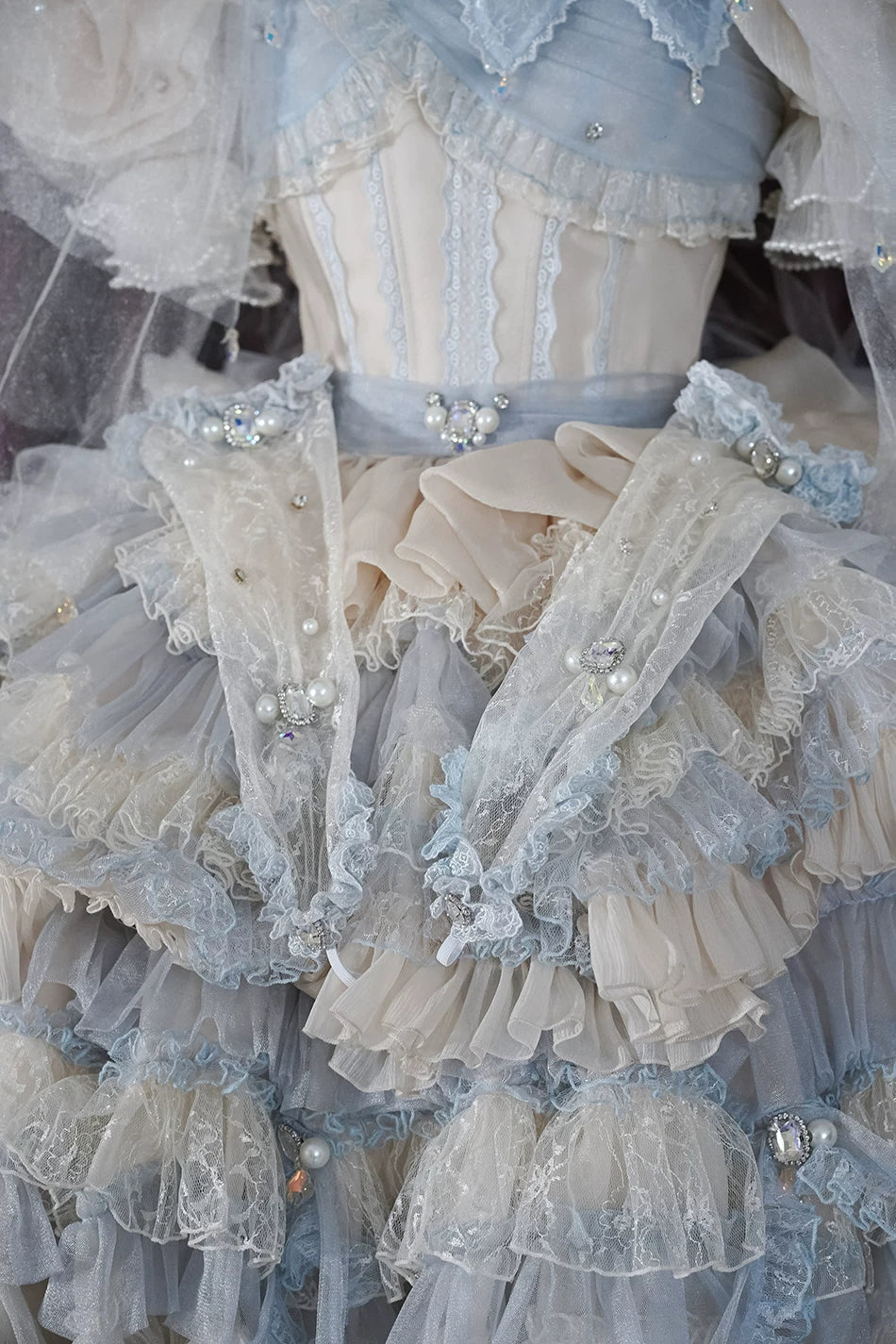 Moonlit Crystal Reverie - Wedding Sweet Lolita Top and Skirt Set, Fishbone Waist 44831:829595