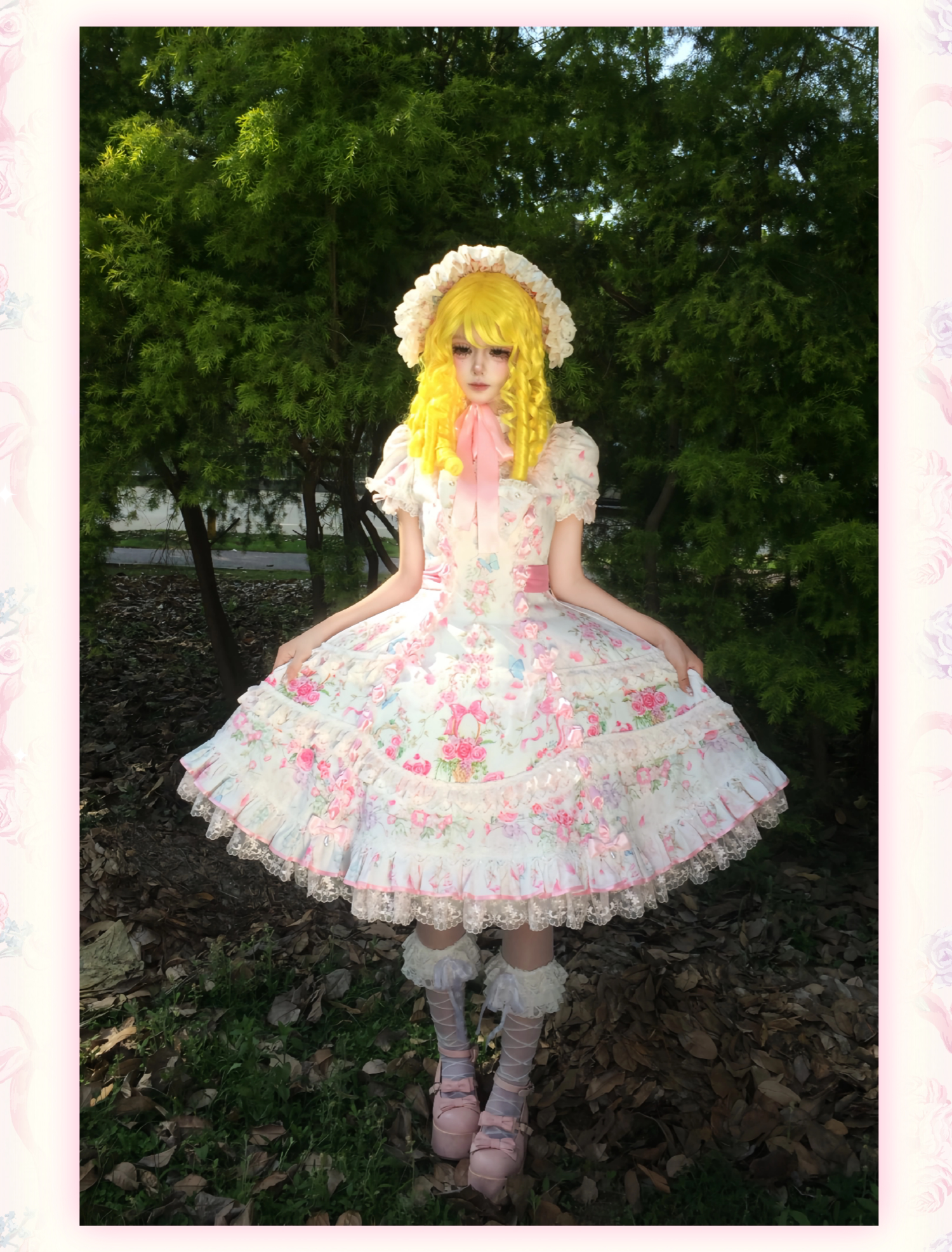 Eternal Vow - Old School Lolita Jacquard OP, Floral and Butterfly Print 45830:865751