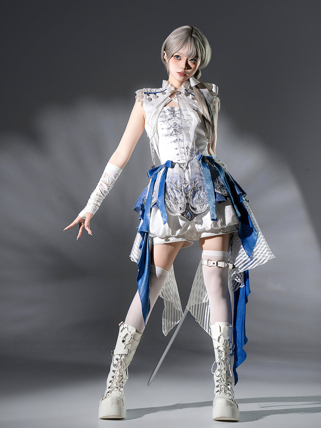 Designer's Gift~Blue Dragon Bone~Ouji Lolita Shorts Suit with Embroidery and Trailing