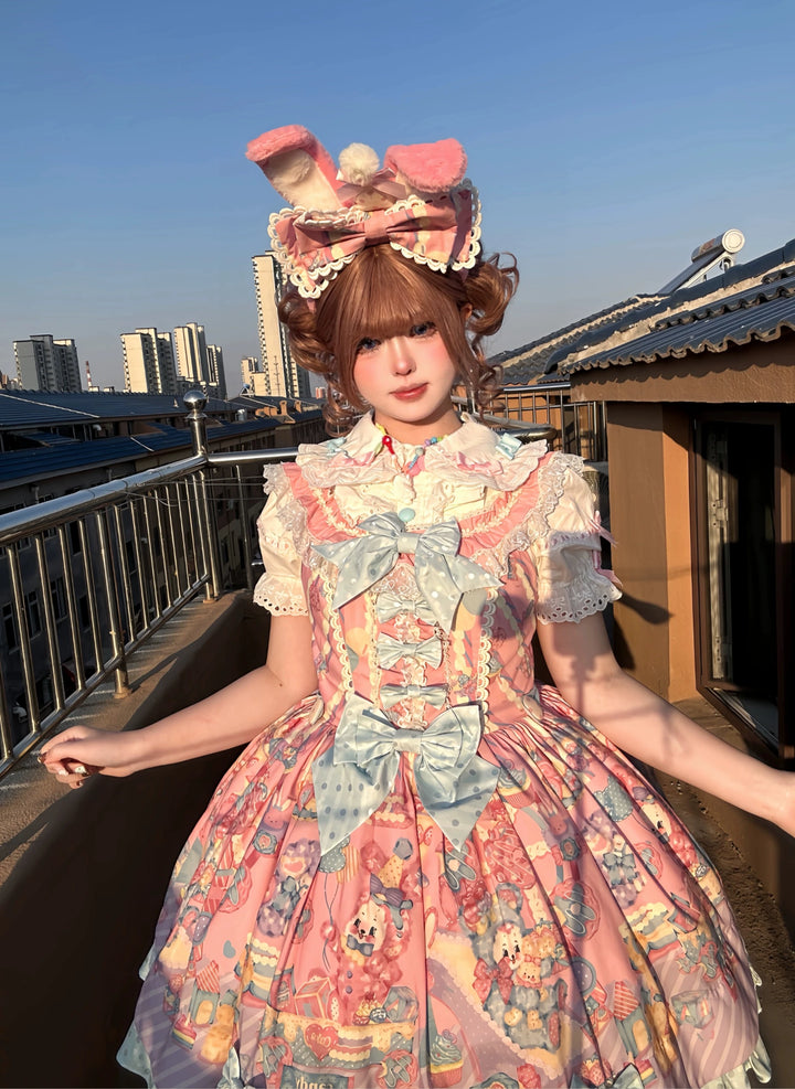 Star Fantasy~Rainbow Buffet Bunny~Candy-Like Kawaii Lolita Dress Suit with Plus Size Shirt