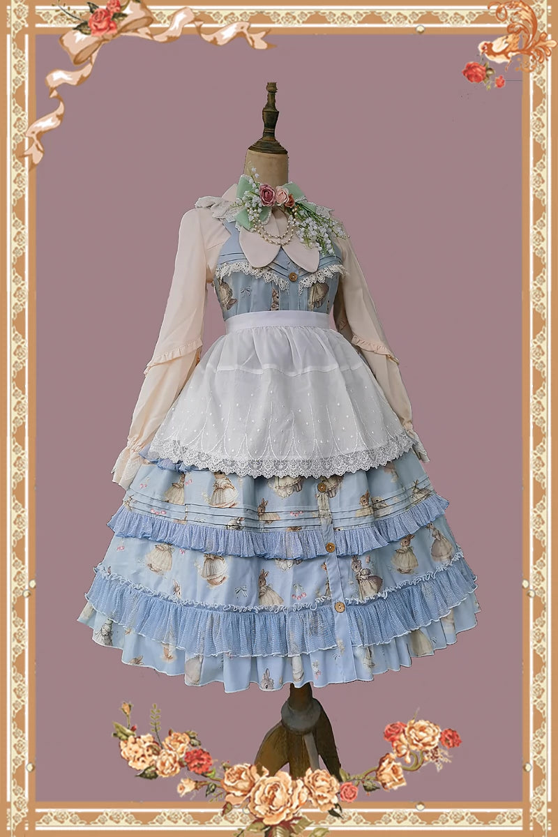 Infanta~Elegant Lolita JSK Dress Tiered Rabbit Prints Middle Split Dress   