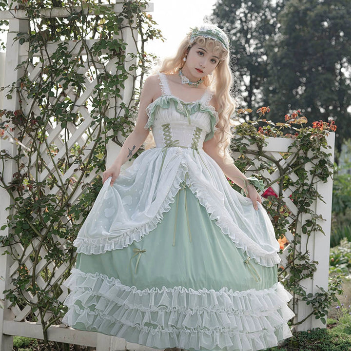 Daydream Whisper~Toting Basil~Plus Size Wedding Lolita Dress Green Bridal JSK S Long green dress only 